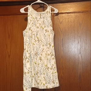 Cynthia Rowley Dress XL cream color with green blue and brown flowers and leaves